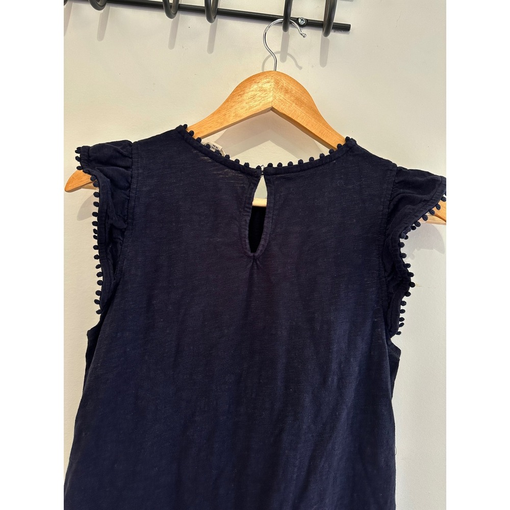 Boden Georgina Pom Ruffle Dress Mini Navy Blue Cotton Jersey US 4L Cottagecore - Picture 6 of 6